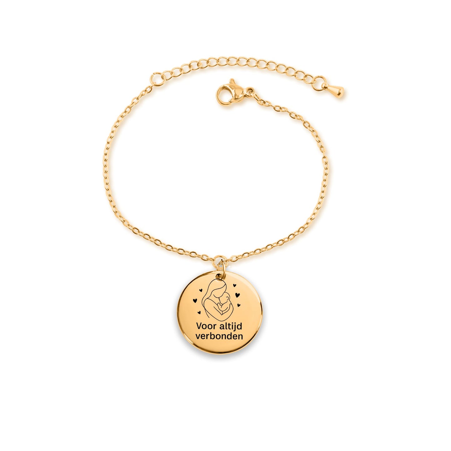 Mama & Kind – Gegraveerde Coin Armband met Lijntekening