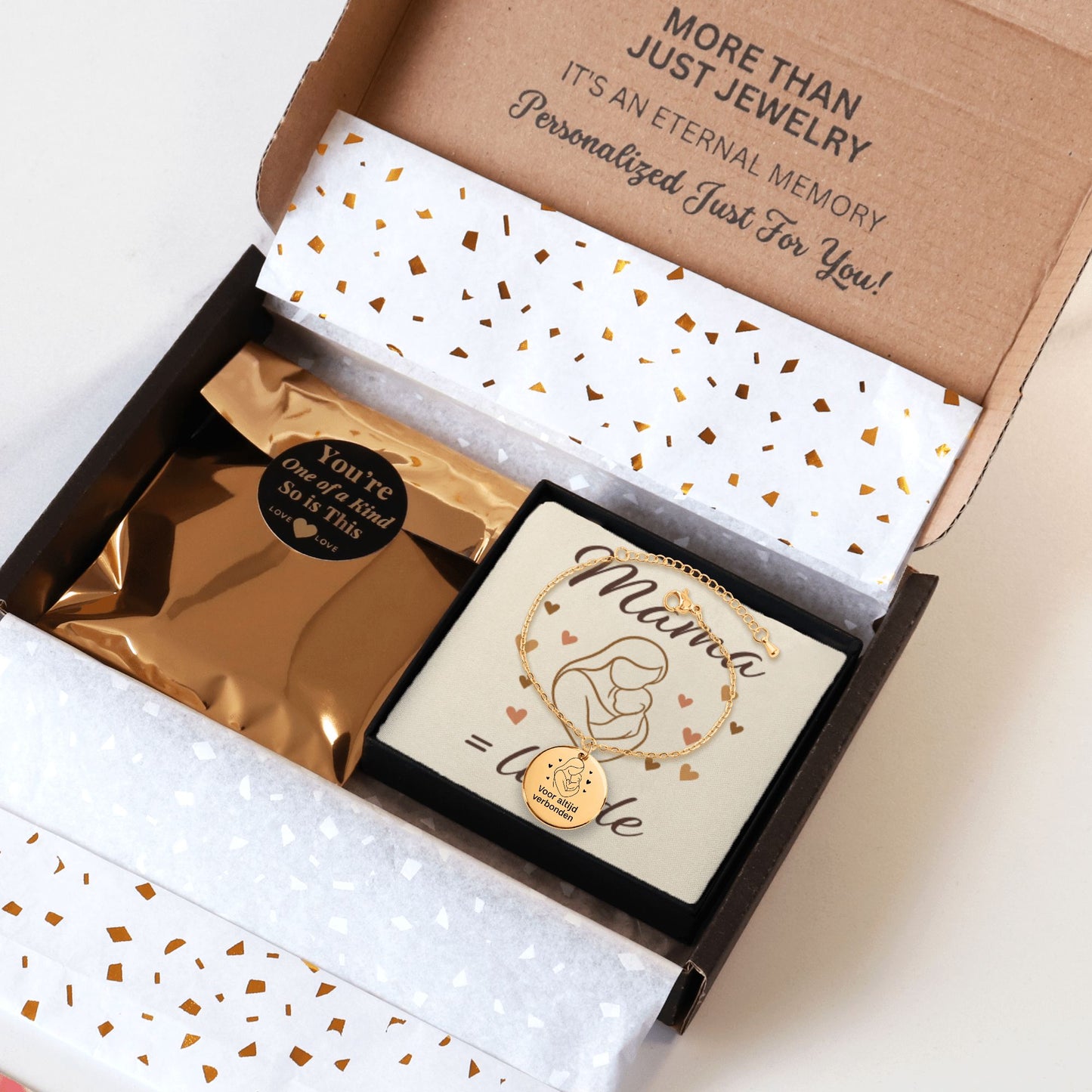 Mama & Kind – Gegraveerde Coin Armband met Lijntekening