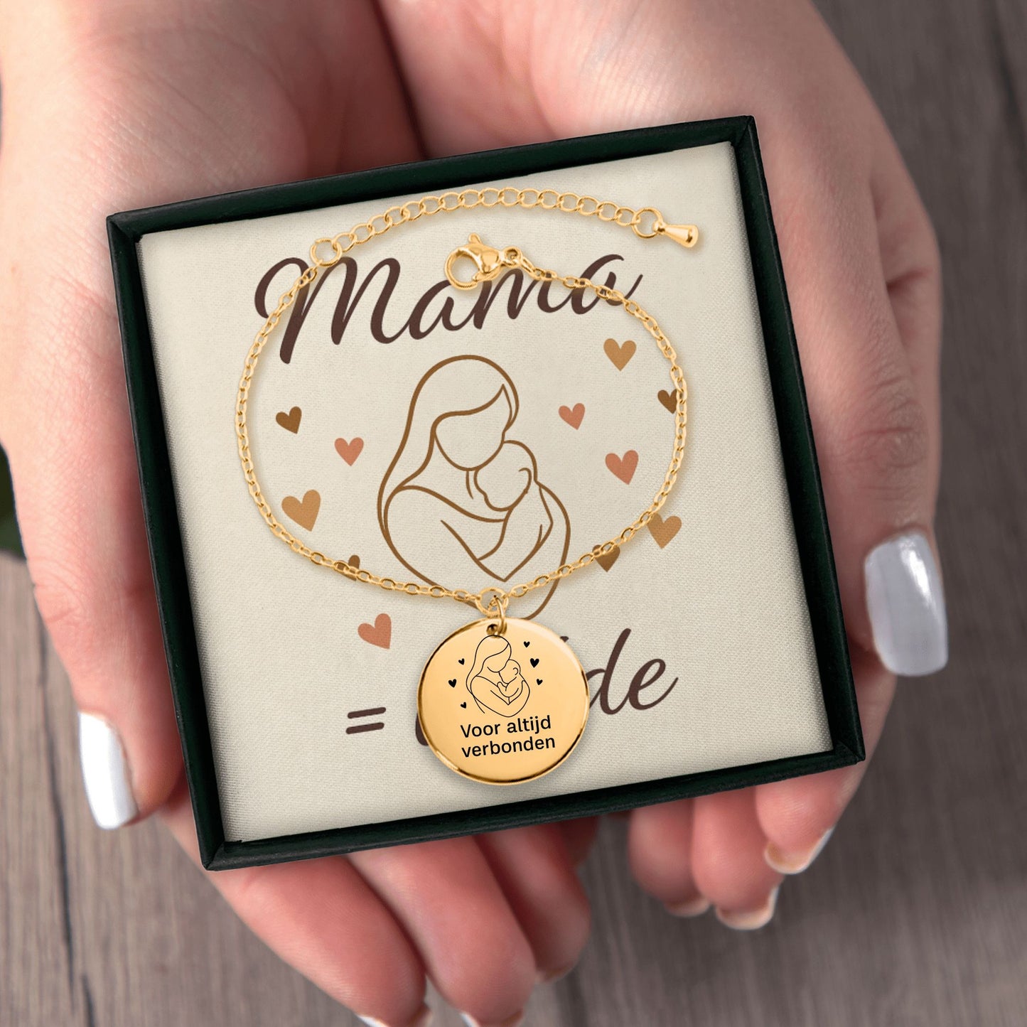 Mama & Kind – Gegraveerde Coin Armband met Lijntekening