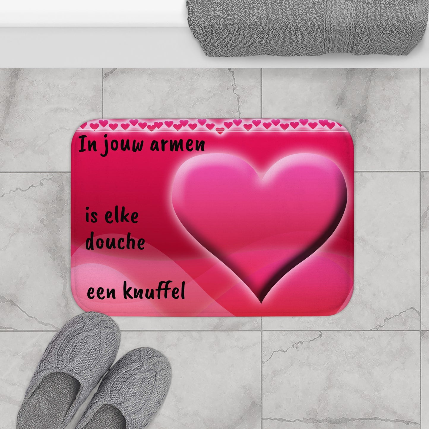 Luxe Roze Badmat - "In jouw armen is elke douche een knuffel"