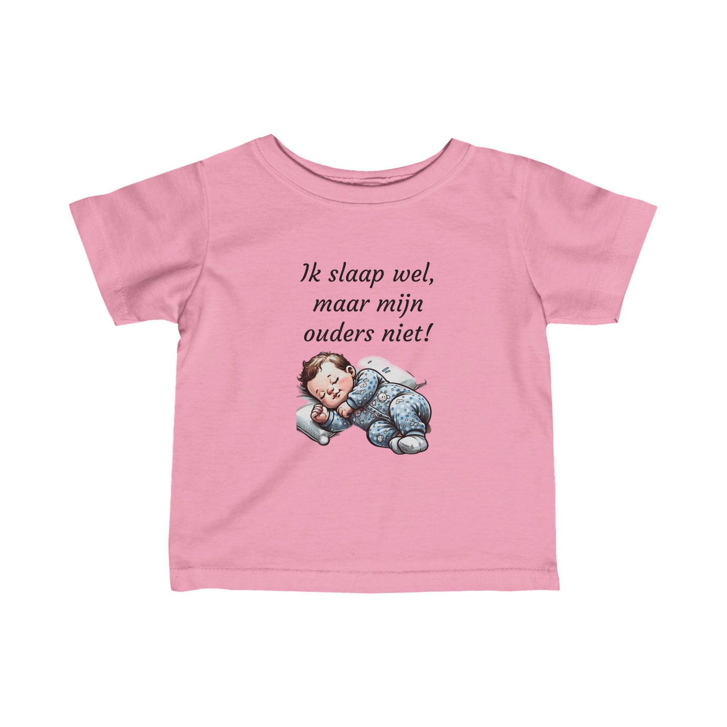 Baby T-shirt "Ik slaap wel, maar mijn ouders niet!" - Comfortabele Nachtelijke Humor voor Kleintjes