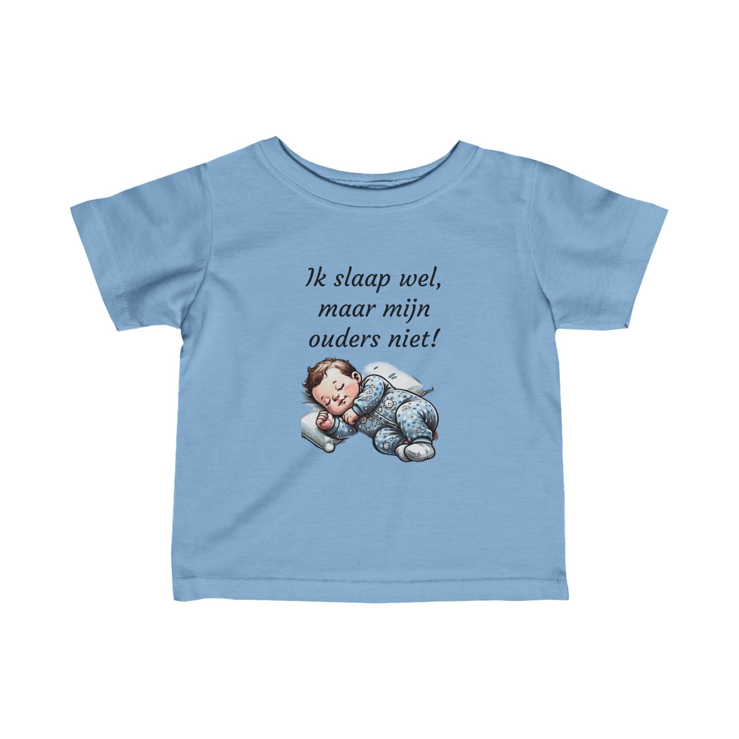 Baby T-shirt "Ik slaap wel, maar mijn ouders niet!" - Comfortabele Nachtelijke Humor voor Kleintjes