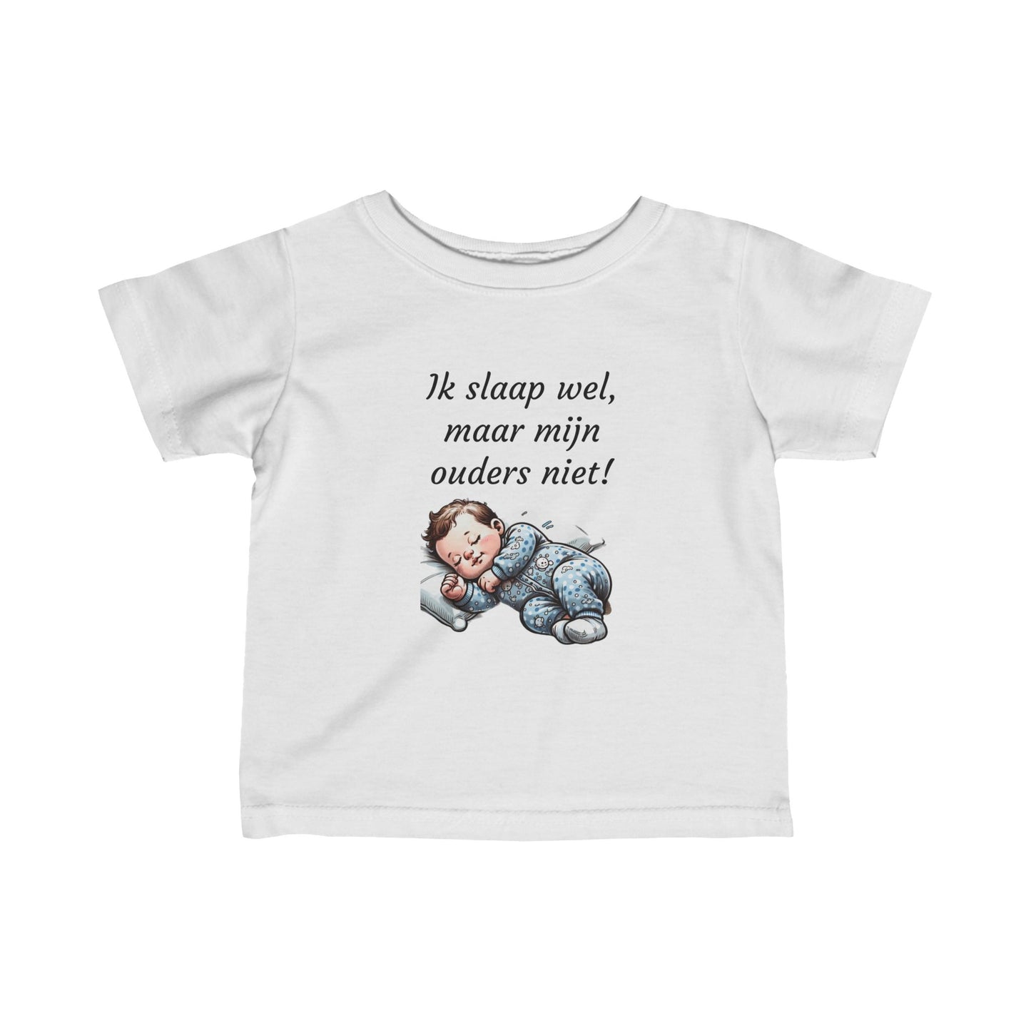 Baby T-shirt "Ik slaap wel, maar mijn ouders niet!" - Comfortabele Nachtelijke Humor voor Kleintjes