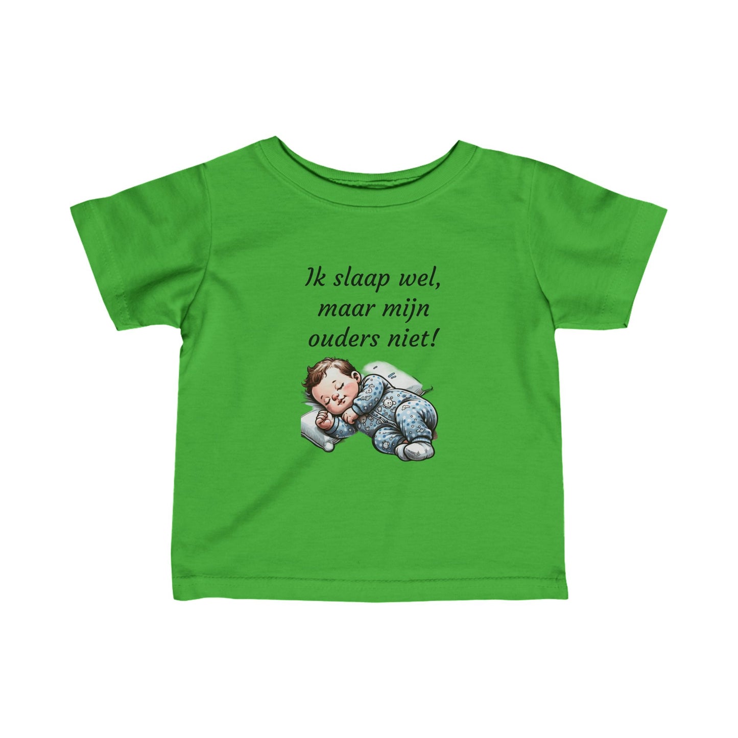 Baby T-shirt "Ik slaap wel, maar mijn ouders niet!" - Comfortabele Nachtelijke Humor voor Kleintjes