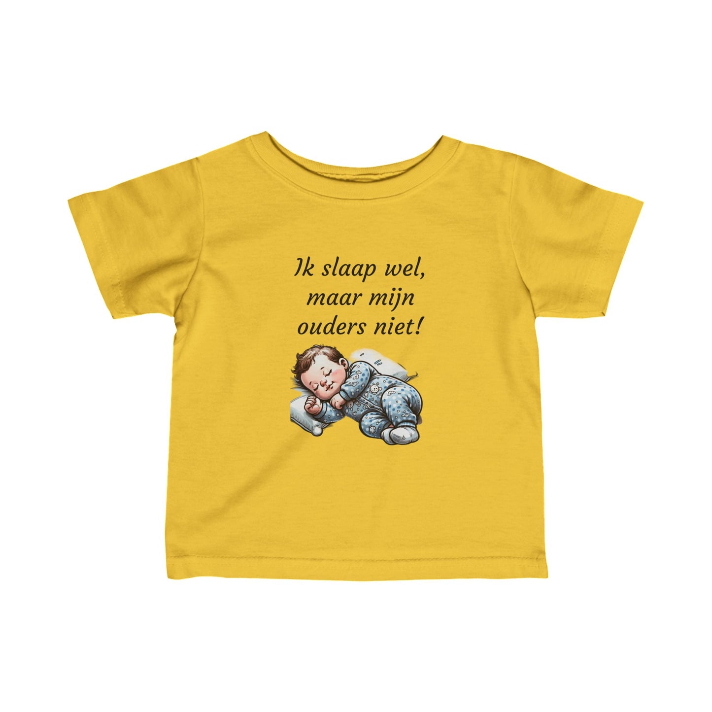 Baby T-shirt "Ik slaap wel, maar mijn ouders niet!" - Comfortabele Nachtelijke Humor voor Kleintjes