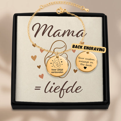 Mama & Kind – Gegraveerde Coin Armband met Lijntekening