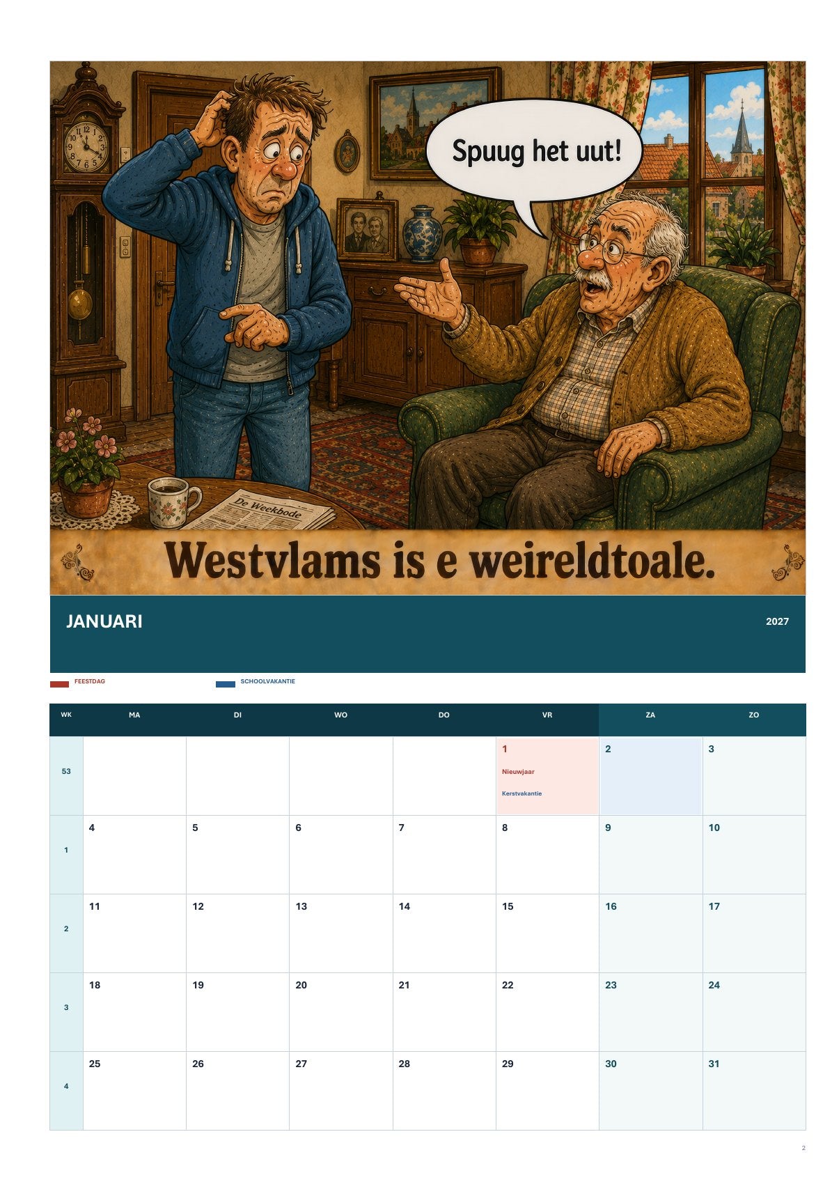 Westvlamse Almenak 2027 – A3 Maandkalender – Editie 1