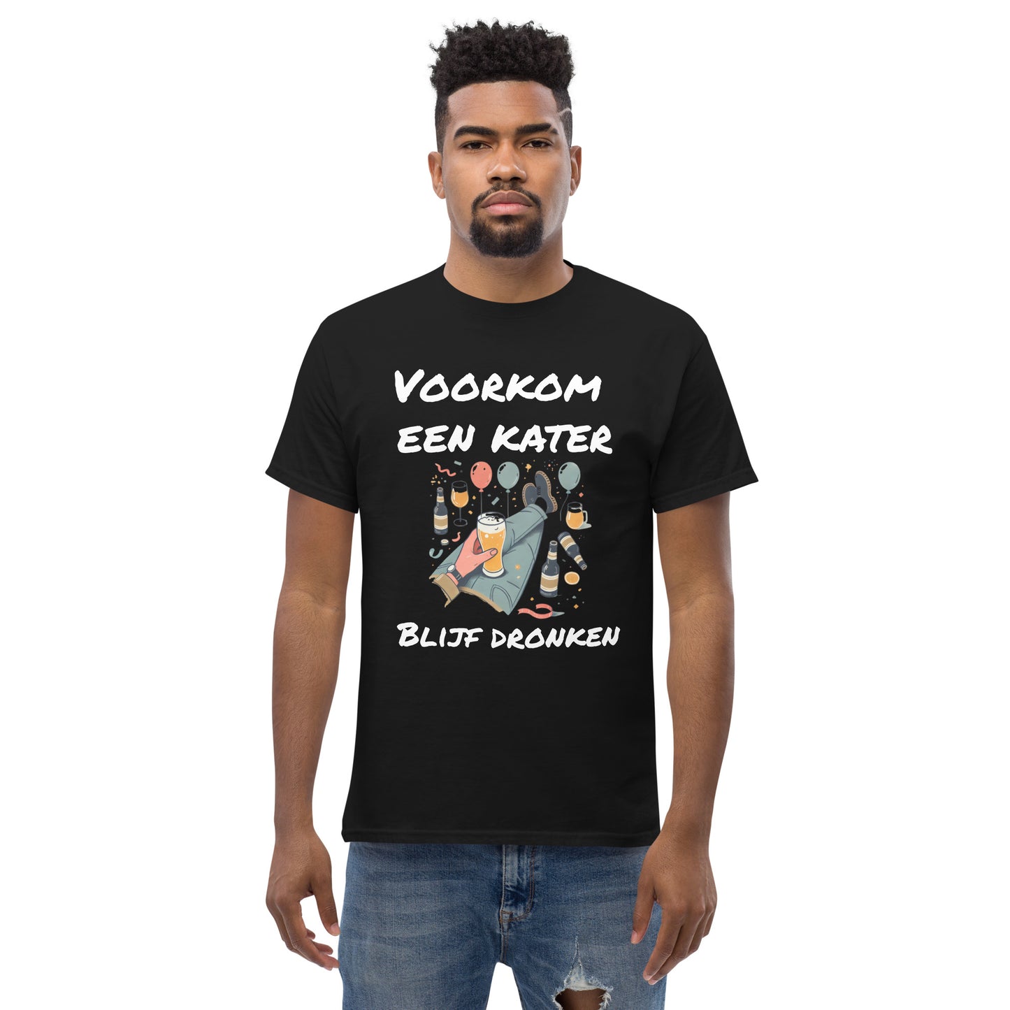 Grappig T-shirt "Voorkom een Kater, Blijf Dronken" - Humor voor de Bierliefhebber