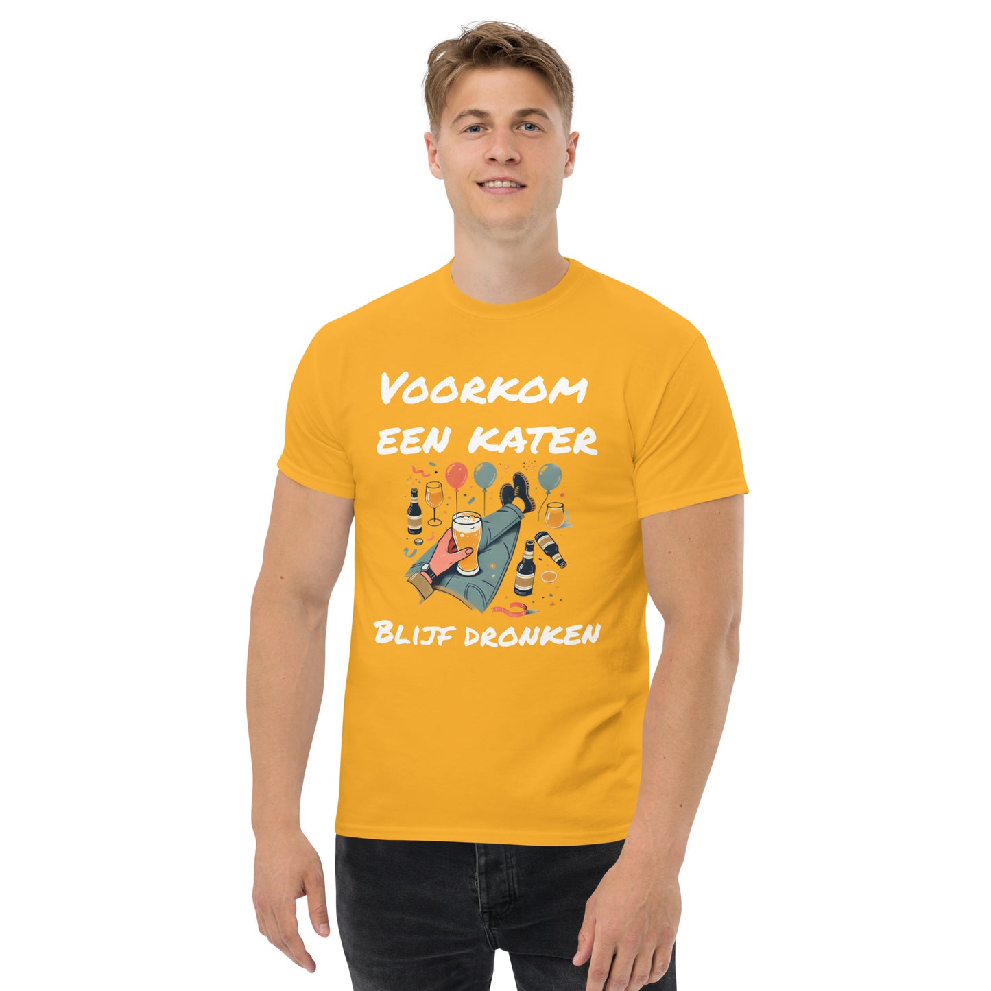 Grappig T-shirt "Voorkom een Kater, Blijf Dronken" - Humor voor de Bierliefhebber