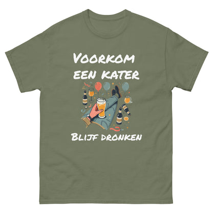 Grappig T-shirt "Voorkom een Kater, Blijf Dronken" - Humor voor de Bierliefhebber