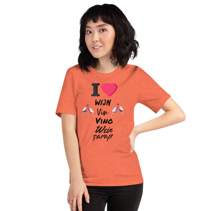 Humoristisch Wijnliefhebbers T-shirt - "I ❤️ Wijn"