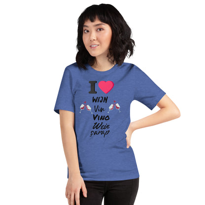 Humoristisch Wijnliefhebbers T-shirt - "I ❤️ Wijn"