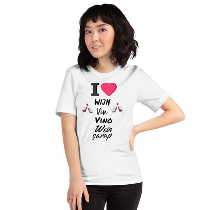 Humoristisch Wijnliefhebbers T-shirt - "I ❤️ Wijn"